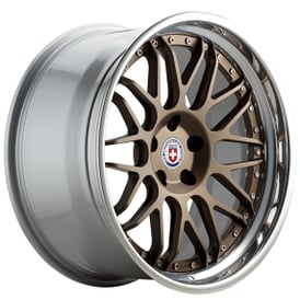 22" Staggered HRE Wheels C100 Satin Bronze Center with Polished Clear Outer and Gloss Silver Inner Forged Rims