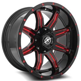 24" XF Off-Road Wheels XF-215 Gloss Black with Red Milled Rims 