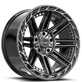 24" Vortek Off-Road VRP-501 Turbo Black with Diamond Cut Ring and Dark Tint Rims      