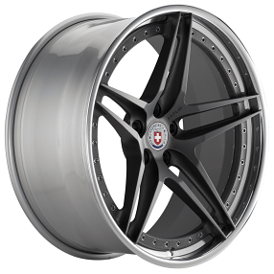 19" Staggered HRE Wheels S107 Satin Charcoal Center with Polished Clear Outer and Gloss Silver Inner Forged Rims