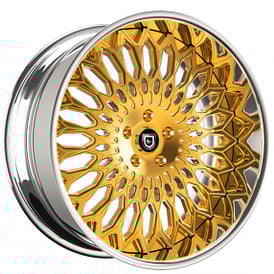 20" Lexani Forged Wheels LF-Luxury LF-742 Petrus Custom Gold with Chrome Lip Forged Rims