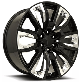 22" GM Split 6 Spoke Wheels FR 207 Gloss Black with Chrome Inserts OEM Replica Rims