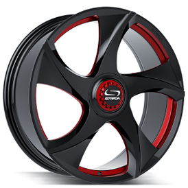20" Strada Wheels Vino Gloss Black with Candy Red Milled Flow Formed Rims 