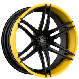19" Lexani Forged Wheels LZ-106 Gloss Black with Phoenix Yellow Lip Rims