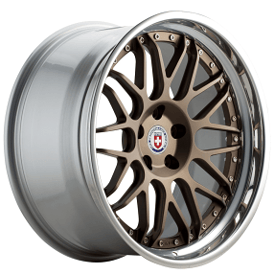 20" Staggered HRE Wheels C100 Satin Bronze Center with Polished Clear Outer and Gloss Silver Inner Forged Rims