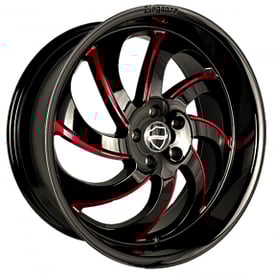 20" Elegance Wheels Fire Gloss Black with Candy Red Milled Rims