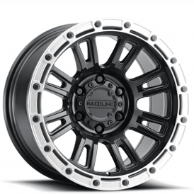 17" Raceline Wheels 956BS Compass Satin Black with Silver Ring Crossover Rims