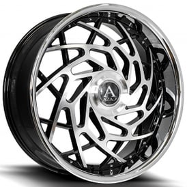 24" Azad Wheels AZ Reign Gloss Black with Chrome SS Lip Floating Cap Rims
