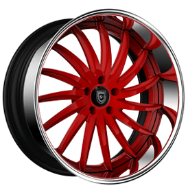 20" Staggered Lexani Forged Wheels LF-748 Stinger Red Face with Chrome Lip Rims