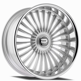 24" DAZZ Wheels D104 Merlot Gloss Silver Brushed Face with Chrome Stainless Steel Lip Rims 