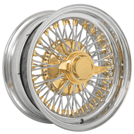 14x7" LA Wire Wheels Standard 72-Spoke Cross Lace American Gold Plating with Chrome Rims
