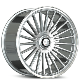 22" Koko Kuture Wheels Parlato Gloss Silver with Polished Lip Flow Formed Spindle Cap Rims