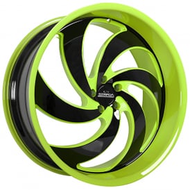 24" Strada Wheels Retro 6 Custom Lime Green with Gloss Black Face Rims 