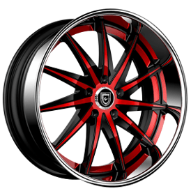 19" Staggered Lexani Forged Wheels LF-751 Topaz Black with Red Accents Face with Chrome Lip Rims