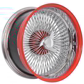20x8" LA Wire Wheels Reverse 150-Spoke Straight Lace Chrome with Red Accents Rims