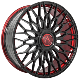 22" Azad Wheels AZ301 Custom Gloss Black with Red Accents Floating Cap Rims
