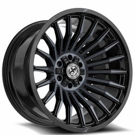 20" XF Off-Road Wheels XF-231 Gloss Black with Titanium Machined Double Dark Tint Rims 