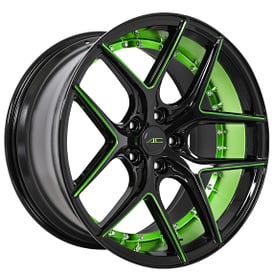 20" Staggered AC Wheels Divino Gloss Black with Candy Green Milled and Inner Deep Concave Rims 