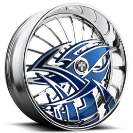 26" Dub Forged Wheels S607 Razz Chrome with Blue Accents Skirt Rims