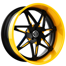 26" Lexani Forged Wheels LF-749 Nirvana Black with Yellow Accents Face and Lip Rims