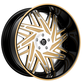 22" Staggered Lexani Forged Wheels LF-730 Leo Light Bronze Machined Face with Pin Stripe Black Lip Rims