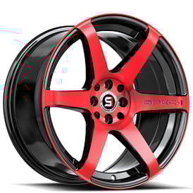 18" Staggered SPEC-1 Wheels SPT-32 Gloss Black with Red Machined Rims  