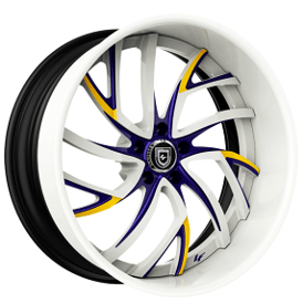 21" Lexani Forged Wheels LF-745 Calypso White with Dark Purple and Yellow Accents Rims