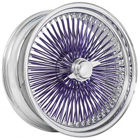22x8" LA Wire Wheels Standard 150-Spoke Straight Lace Chrome with Purple Spoke Rims