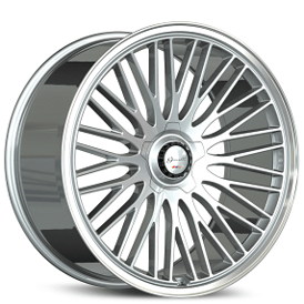 21" Staggered Gianelle Wheels Aria Gloss Silver with Polished Lip Flow Formed Spindle Cap Rims