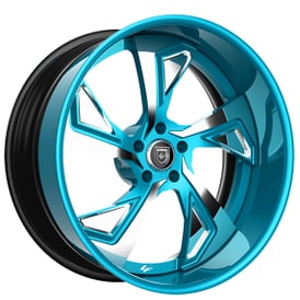 21" Lexani Forged Wheels LF-756 Jade Chrome with Cyan Blue Accents Face and Lip Rims