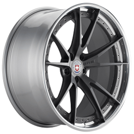24" Staggered HRE Wheels S104 Satin Charcoal Center with Polished Clear Outer and Gloss Silver Inner Forged Rims