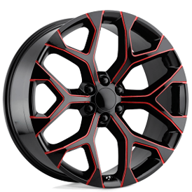 22" Performance Replicas Wheels PR176 Gloss Black Red Milled Rims