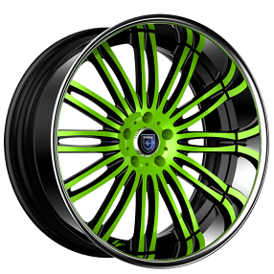 20" Lexani Forged Wheels LF-758 Bison Black with Lime Green Face with Chrome Lip Rims