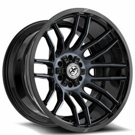 20" XF Off-Road Wheels XF-232 Gloss Black with Titanium Machined Double Dark Tint Rims  