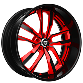 22" Staggered Lexani Forged Wheels LF-760 Valante Black with Red Face and Black Lip Rims