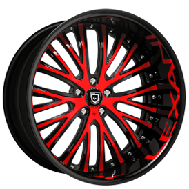 21" Staggered Lexani Forged Wheels LF-713 Black with Red Accents and Lettering on Lip Rims