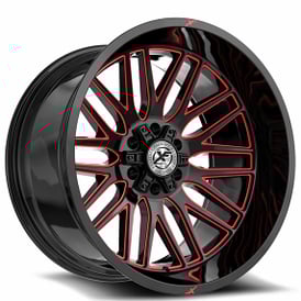 18" XF Off-Road Wheels XF-240 Gloss Black with Red Milled Rims  