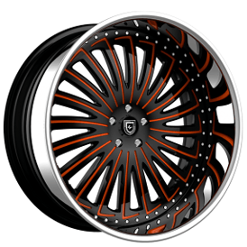 20" Lexani Forged Wheels LF-728 Gemini Black with Orange Accents Face with Chrome Lip Rims