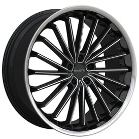20" Ravetti Wheels M14 Black Milled with Stainless Lip Rims