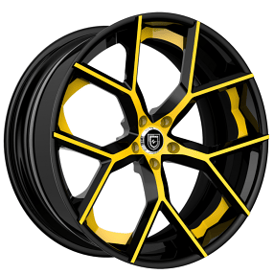 20" Staggered Lexani Forged Wheels LZ-739 Macallan Satin Black with Yellow Accents Rims