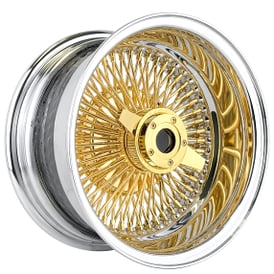14x6" LA Wire Wheels Reverse 100-Spoke Straight Lace Chrome with Gold Center Heavy Duty Knock-Off Rims