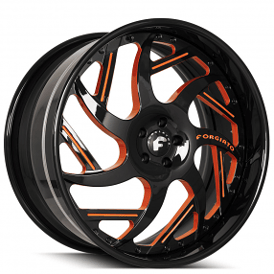 21" Forgiato Wheels Girare 2-Tone Gloss Black with Go Mango Orange Accnets Forged Rims 