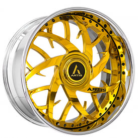 19" Staggered Artis Forged Wheels Harlem-XL Gold over Chrome Face with Chrome Lip Rims 