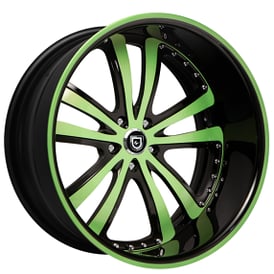 24" Lexani Forged Wheels LF-710 Black with Green Accents and Pin Stripe Lip Rims