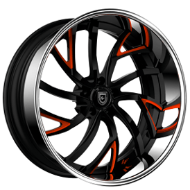 24" Lexani Forged Wheels LF-745 Calypso Black with Red Accents and Chrome Lip Rims