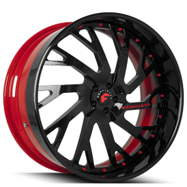 21" Forgiato Wheels Sincro Gloss Black Face with Red Accents Hardware and Inner Forged Rims 