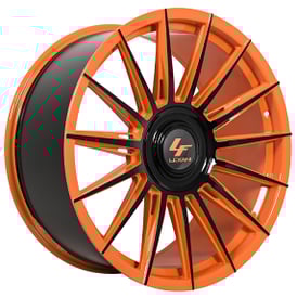 24" Staggered Lexani Wheels Lotus-XL Custom Orange with Gloss Black Accents Rims