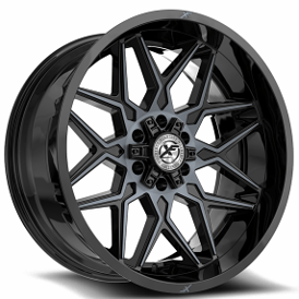 22" XF Off-Road Wheels XF-238 Gloss Black with Titanium Machined Double Tint Rims 