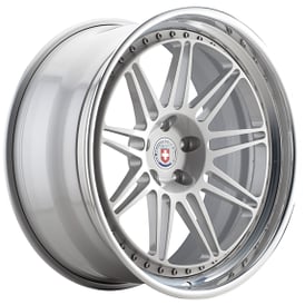 24" Staggered HRE Wheels 301 Gloss Silver Center with Polished Clear Outer and Gloss Silver Inner Forged Rims