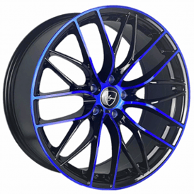20" Staggered Elegant Wheels E010 Gloss Black with Candy Blue Face Rims